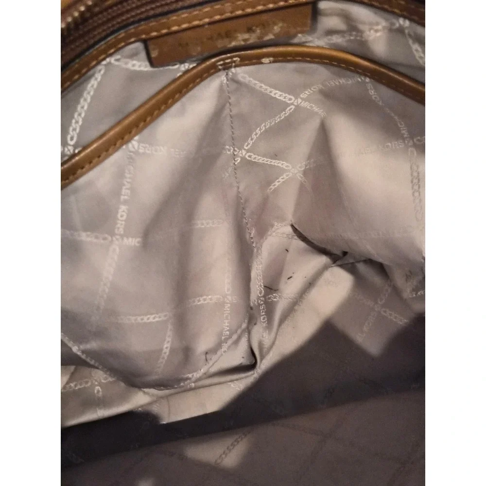 Michael Kors Signature MK‎ Monogram Tote Bag Tan Leather Trim Cream BrownLarge